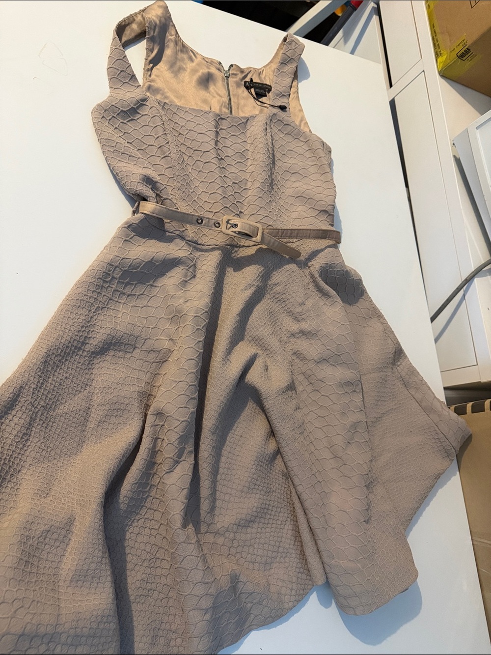 Armani Exchange Beige Textured Sleeveless Midi Dress